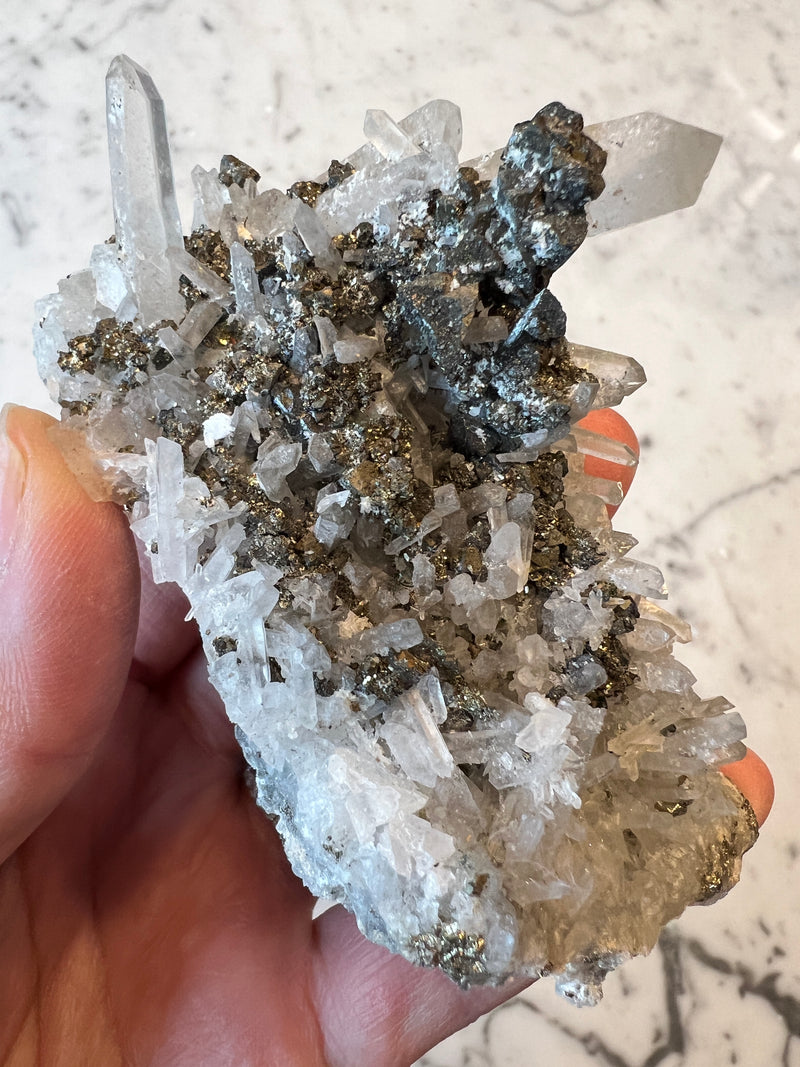 Pyrite with Galena and Quartz Cluster PYQ4