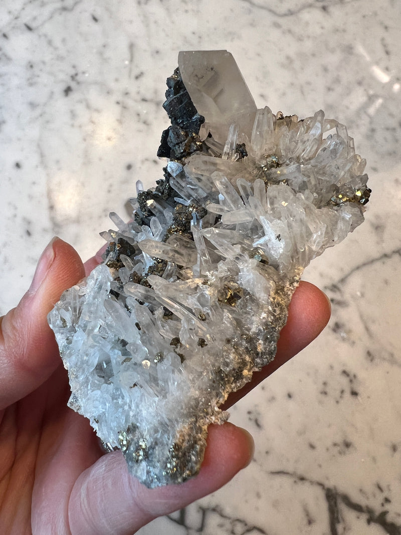 Pyrite with Galena and Quartz Cluster PYQ4