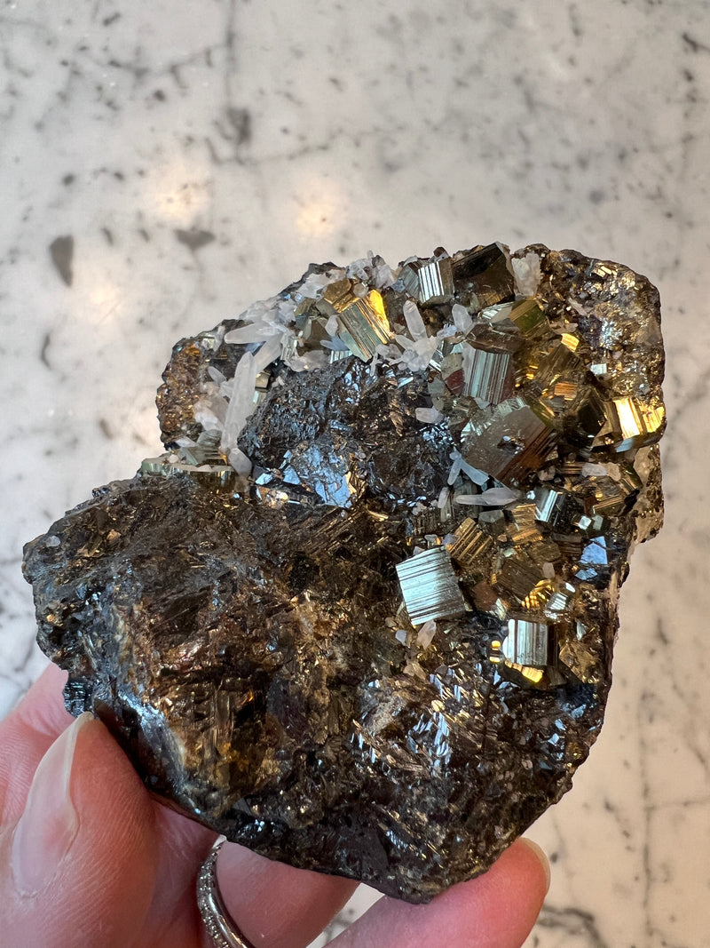 Pyrite with Galena and Quartz Cluster PYQ9