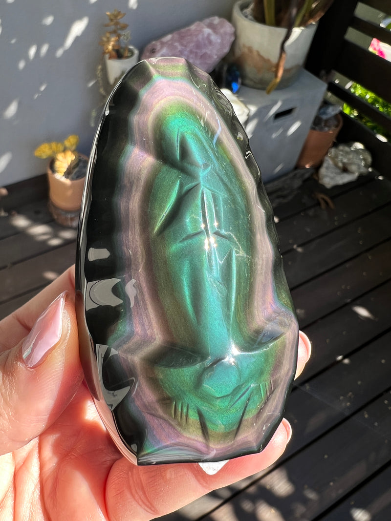 Divine Mother Carving Rainbow Obsidian 280(5)